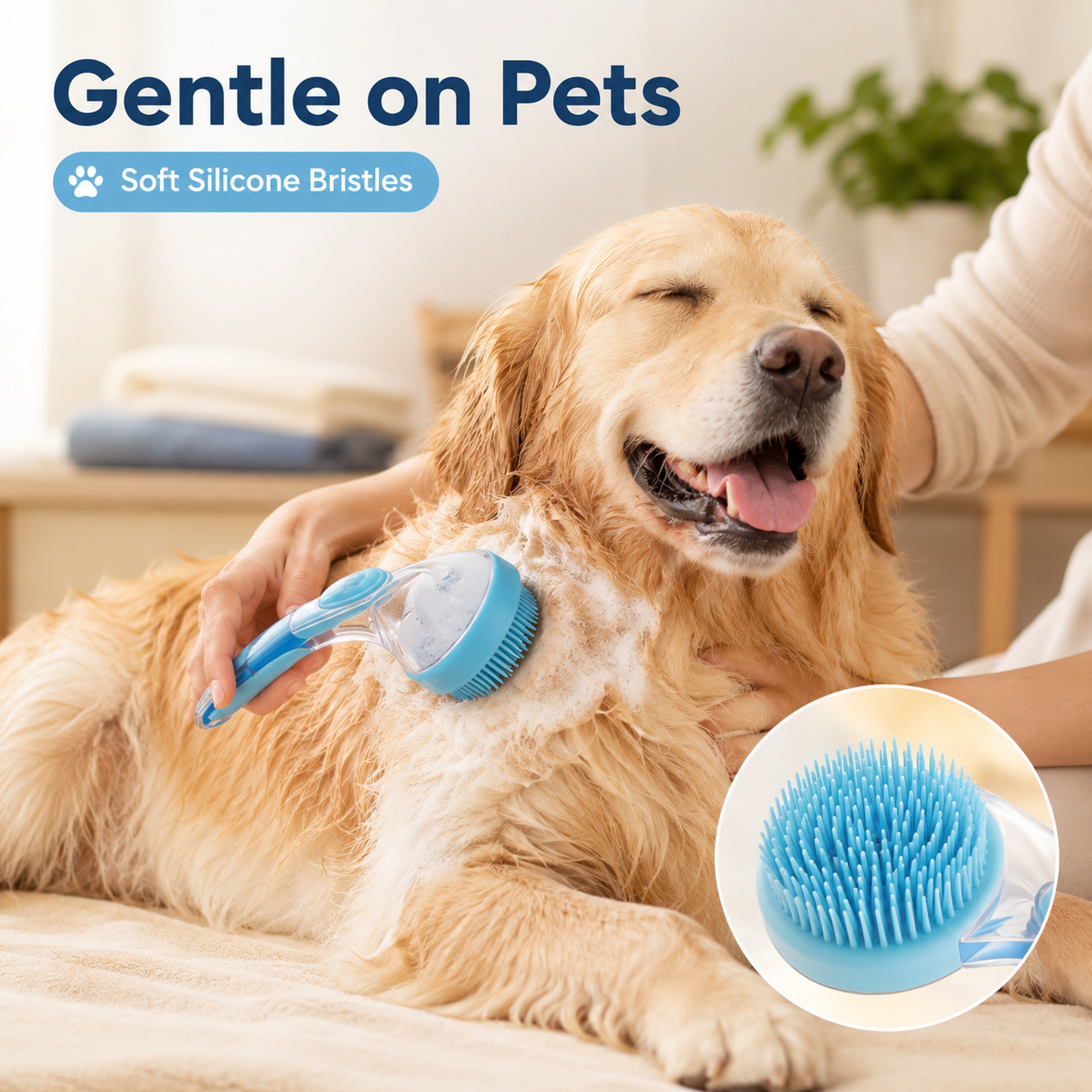 2-in-1 Pet Bath Brush with Shampoo Dispenser – Gentle Grooming & Deshedding Scrubber for Dogs & Cats