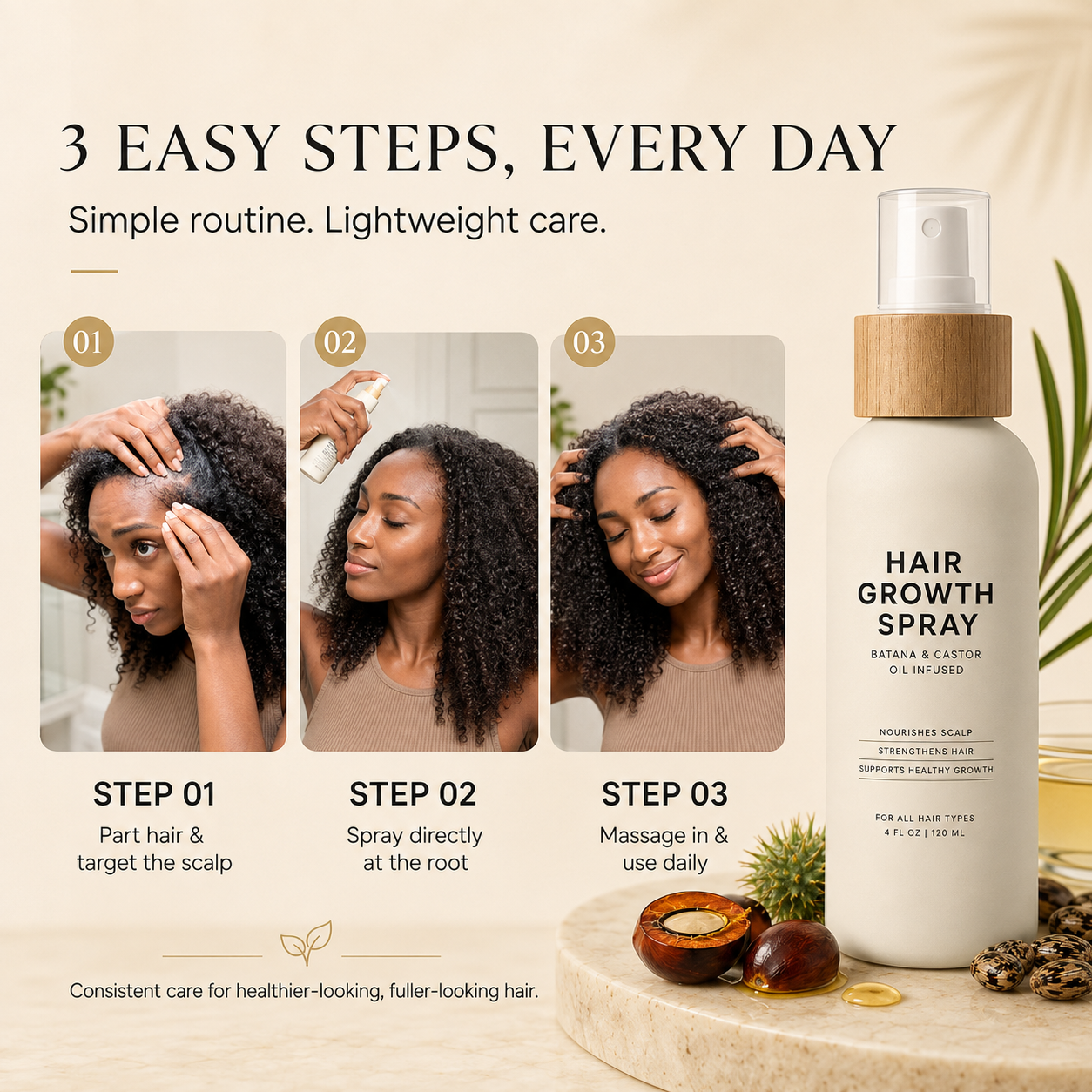 Three step daily scalp spray routine