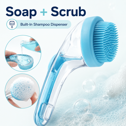 2-in-1 Pet Bath Brush with Shampoo Dispenser – Gentle Grooming & Deshedding Scrubber for Dogs & Cats
