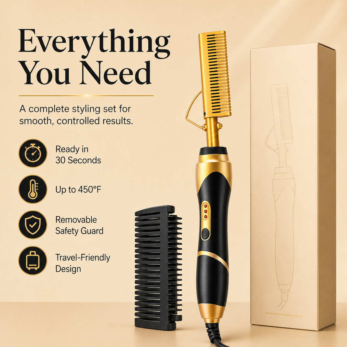 3-Heat Anti-Scald Electric Hot Comb 🔥