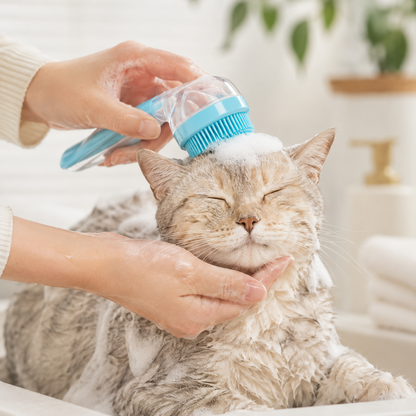 2-in-1 Pet Bath Brush with Shampoo Dispenser – Gentle Grooming & Deshedding Scrubber for Dogs & Cats