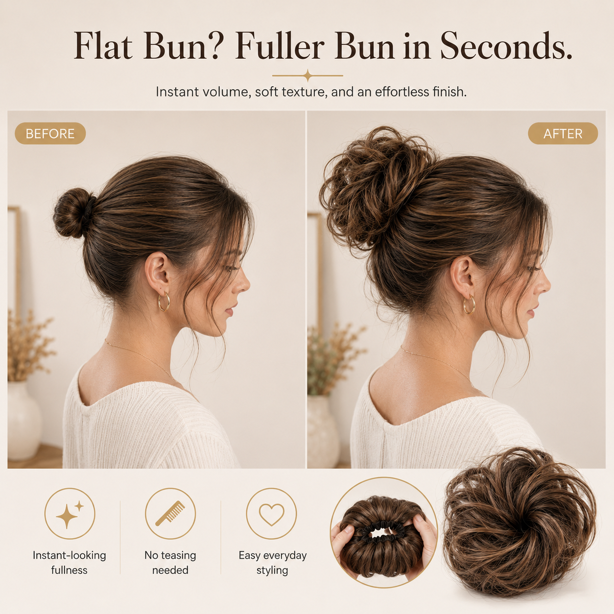 Messy Bun Hair Piece Scrunchie for Instant Volume 🔥