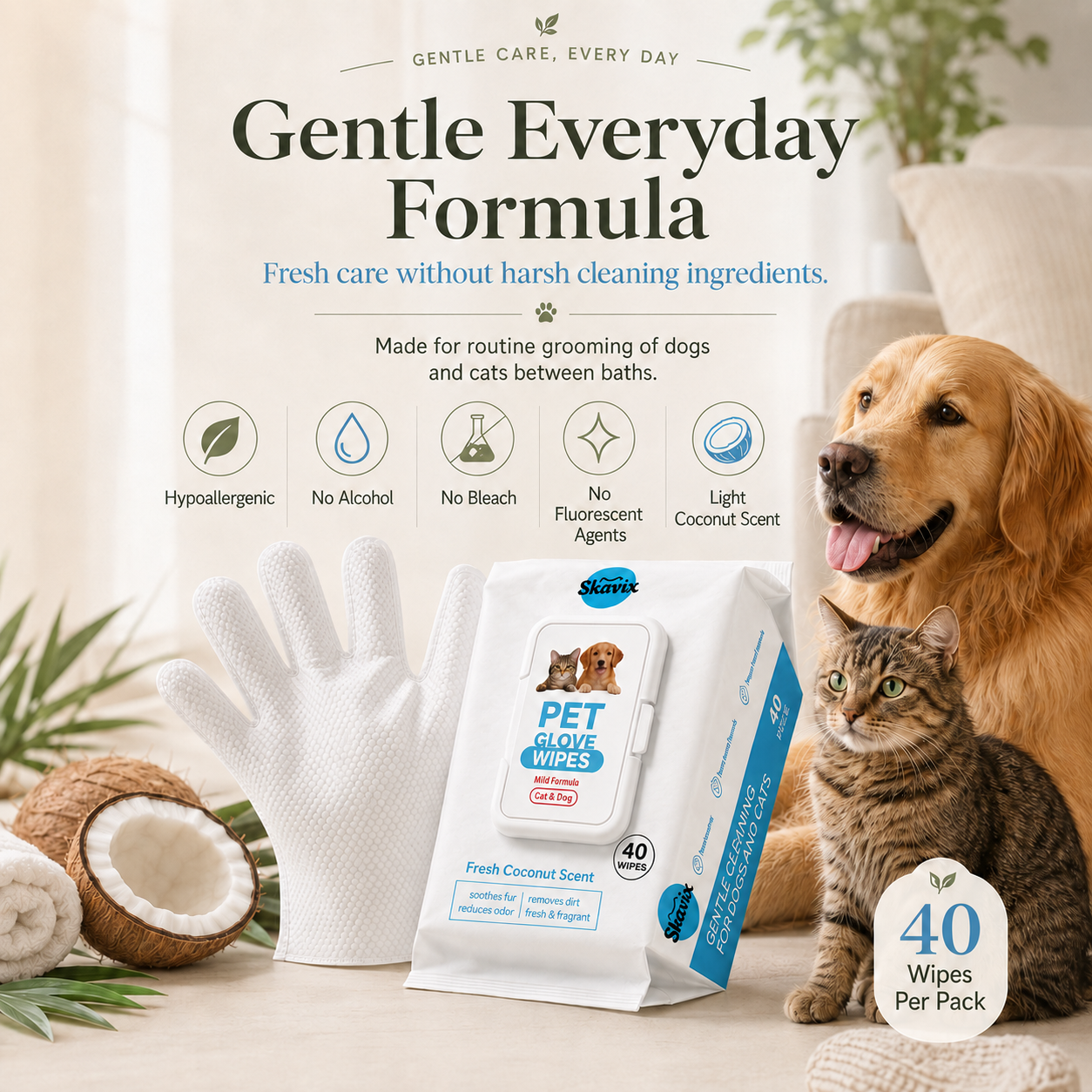 40-Piece Coconut Pet Grooming Glove Wipes 🔥