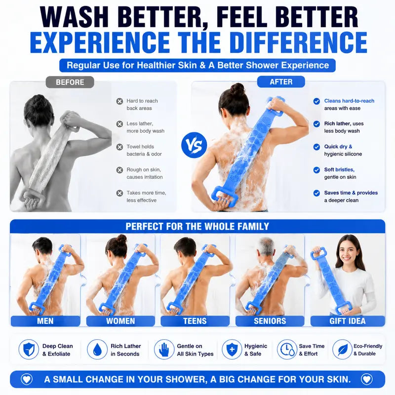 Silicone back scrubber cleaning comparison