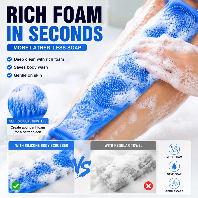 Silicone scrubber creating rich body wash lather
